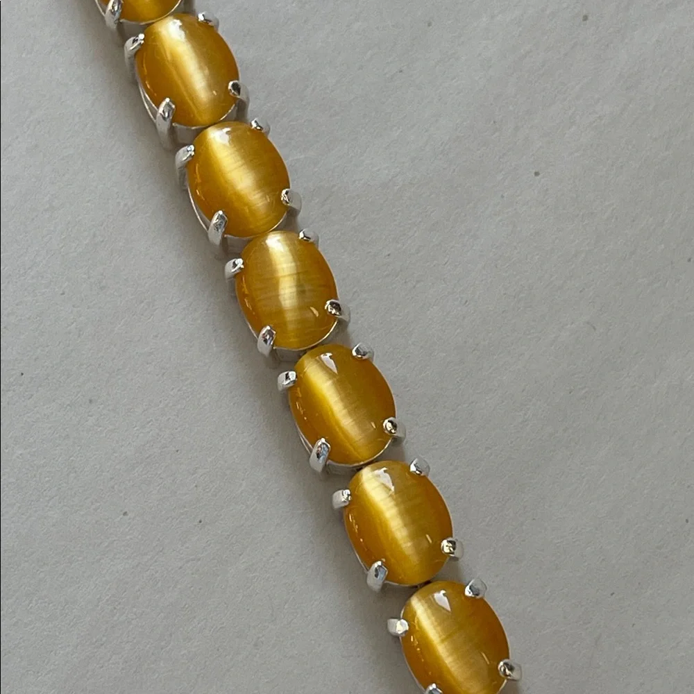 VTG Avon 9” Bracelet | Silver Tone Link Design | Citrine Topaz Birthstone Look